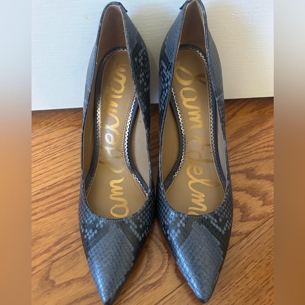 Sam Edelman Womens Hazel Leather Snake Print Pumps Navy